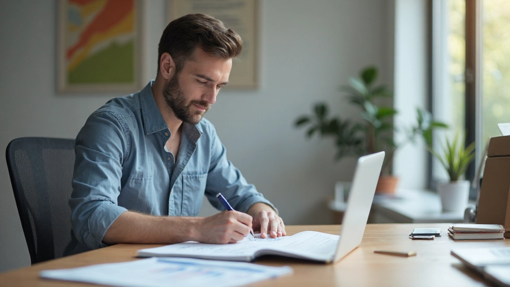 Человек ведет записи о прогрессе в тетради с графиками и метриками