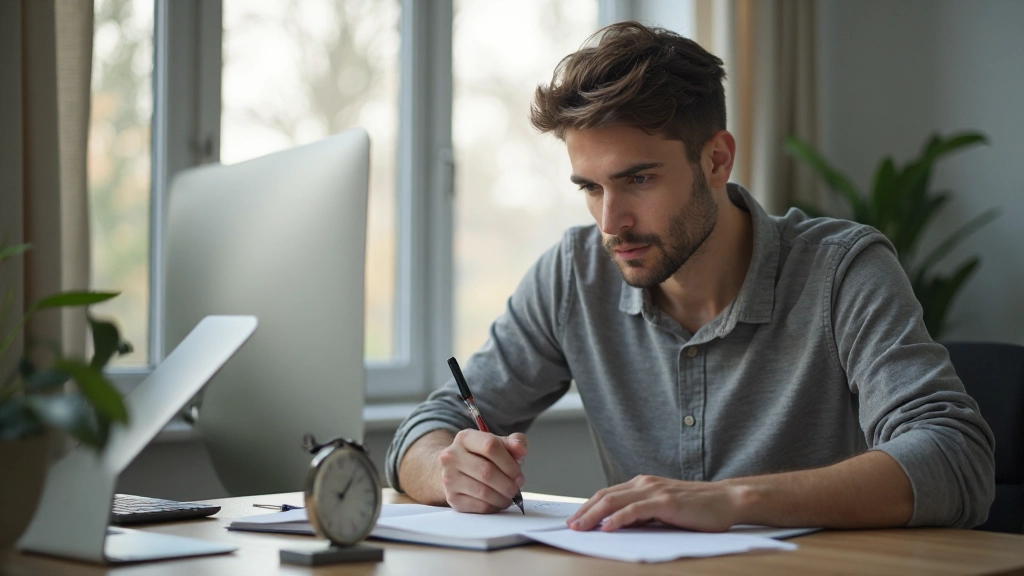 Фото человека, работающего с помидором и таймером на рабочем столе
