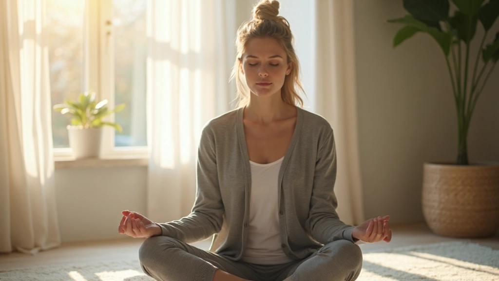 Профессиональное фото утренней рутины - человек практикует медитацию в спокойной домашней обстановке